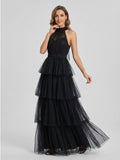 Halter Neck Tiered Tulle Gown
