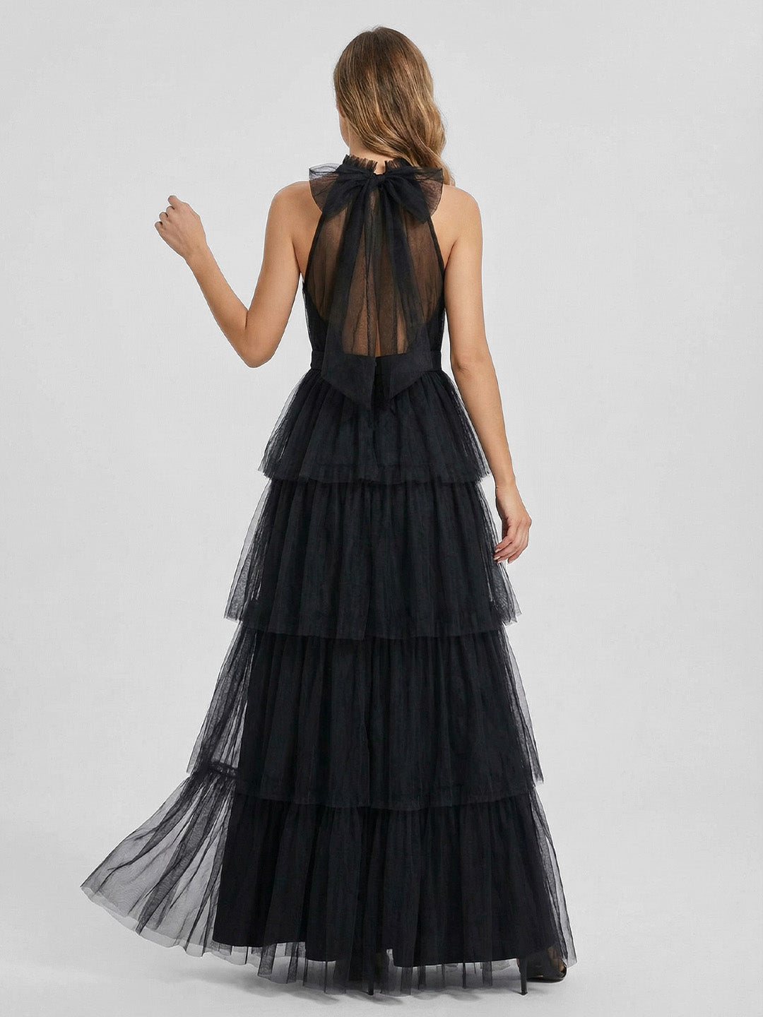 Halter Neck Tiered Tulle Gown