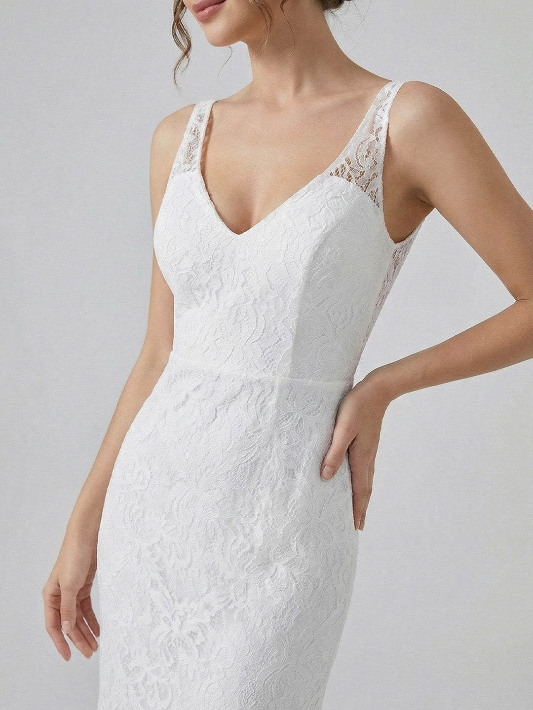 White Lace Sleeveless Mermaid Maxi Dress