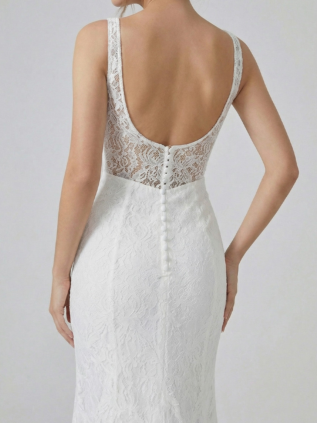 White Lace Sleeveless Mermaid Maxi Dress