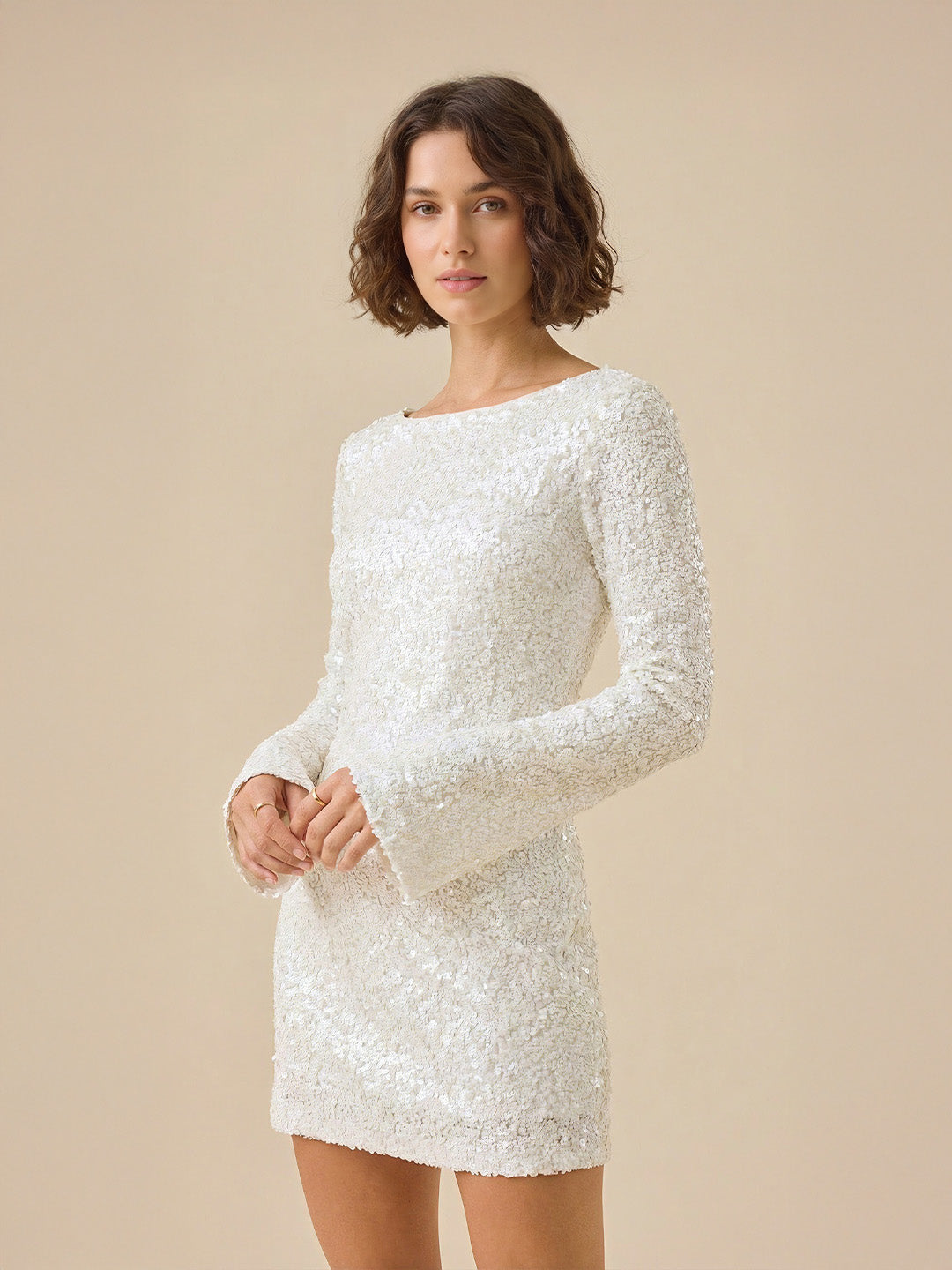 Glamorous Sequined Backless Mini Dress With Bow