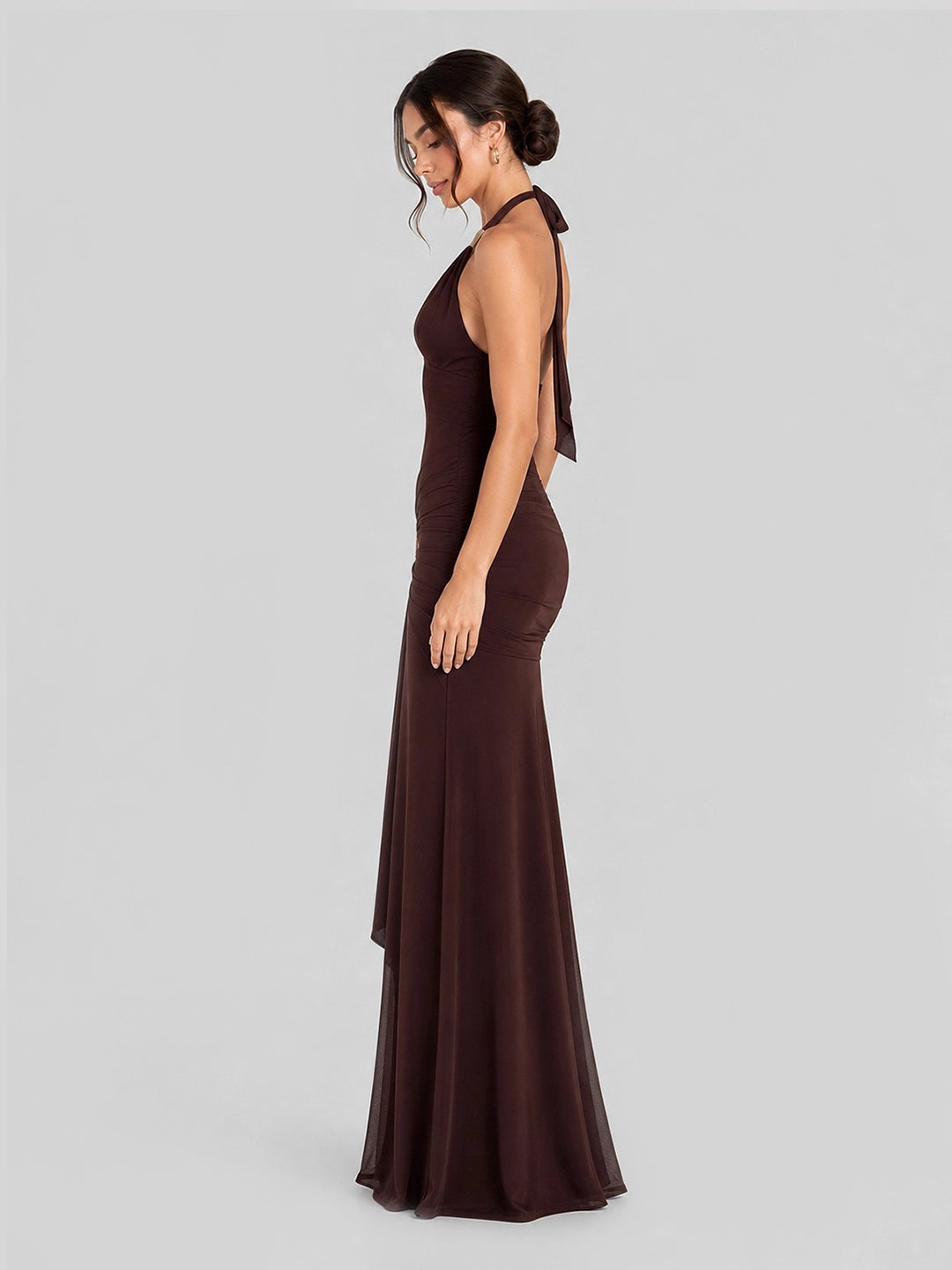Gold-Tone Clasp Halter Hardware Maxi Dress
