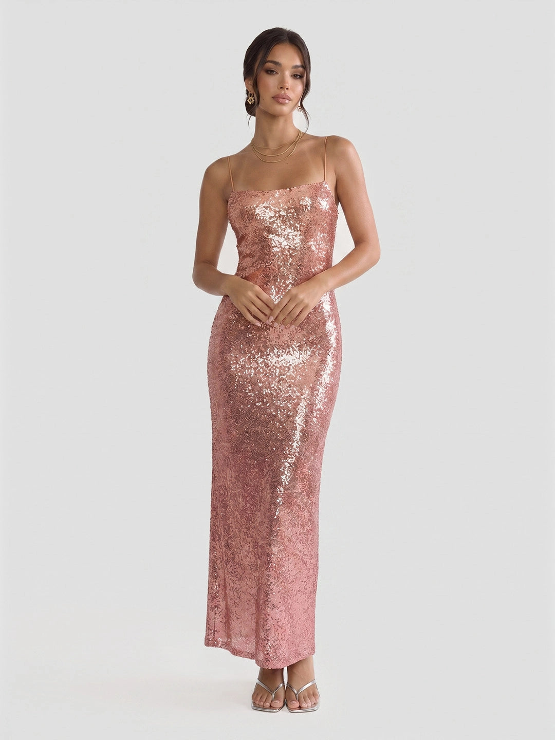 Gradient Ocean-Hued Sequin Maxi Dress
