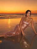 Gradient Ocean-Hued Sequin Maxi Dress
