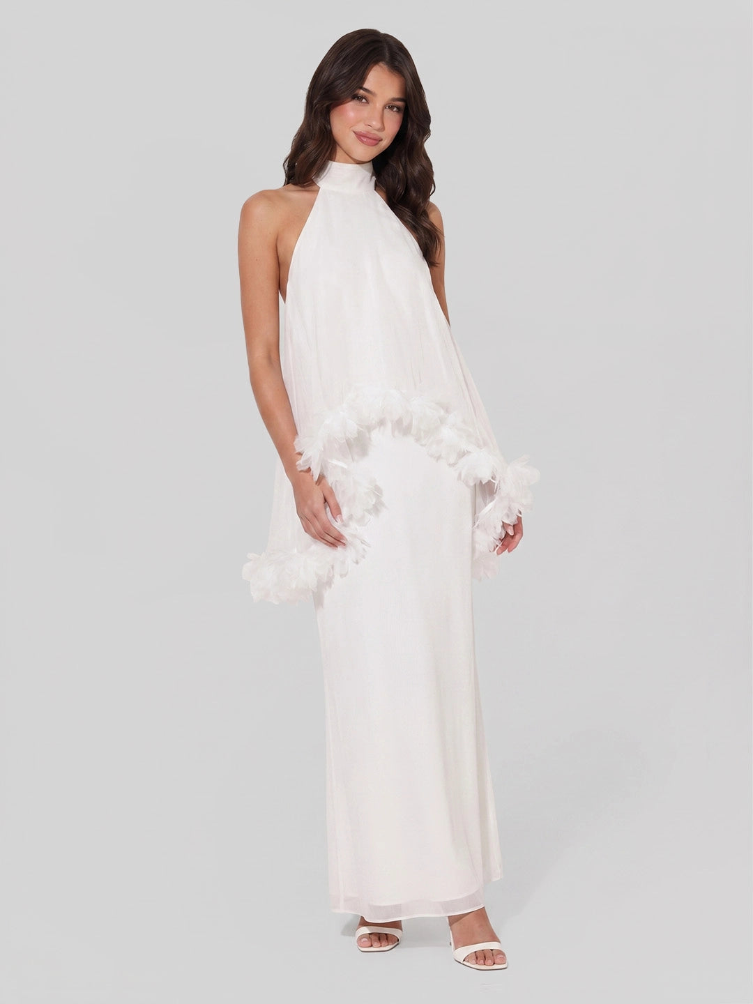 Halter Cape Gown with Finesse Floral Trim