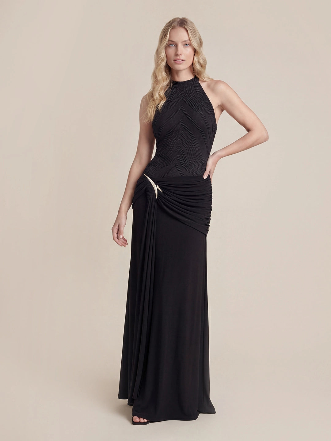Halter Draped A Line Maxi Dress