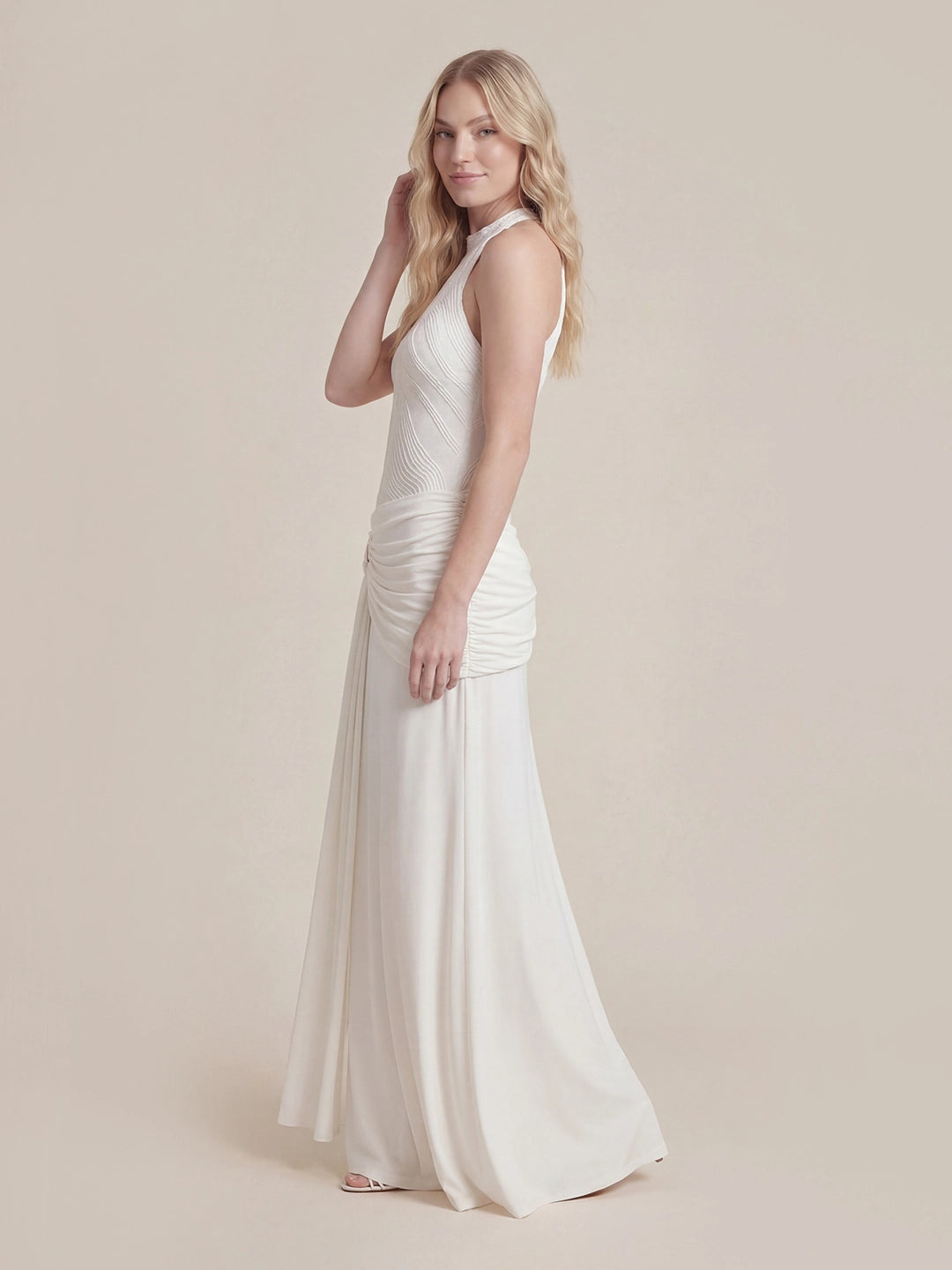Halter Draped A Line Maxi Dress