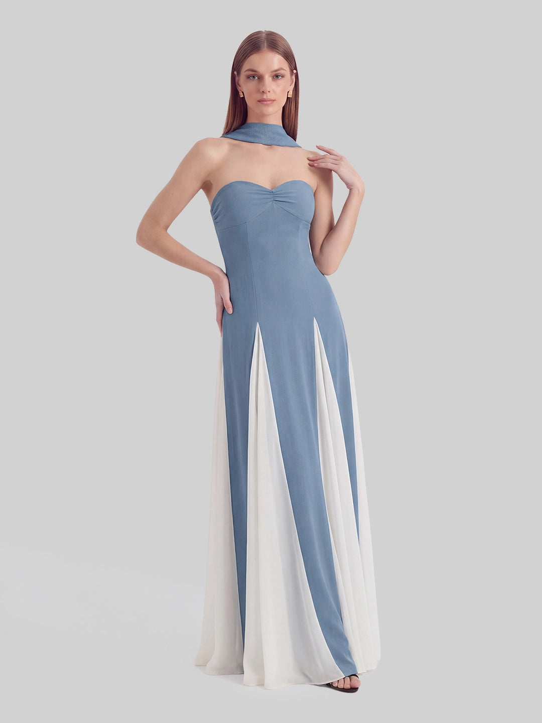 Halter Neck Gown in Bold Contrasting Chiffon