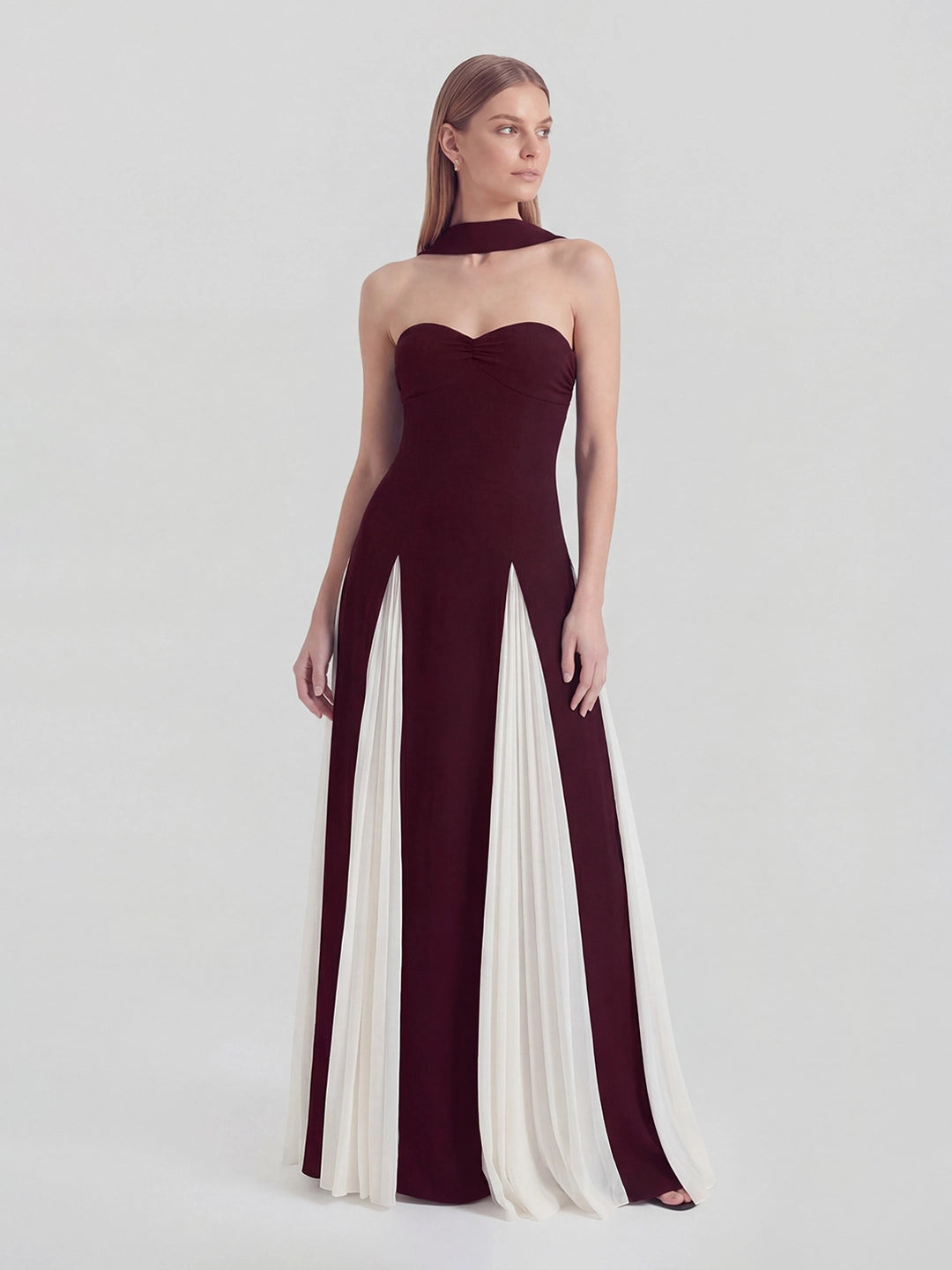 Halter Neck Gown in Bold Contrasting Chiffon