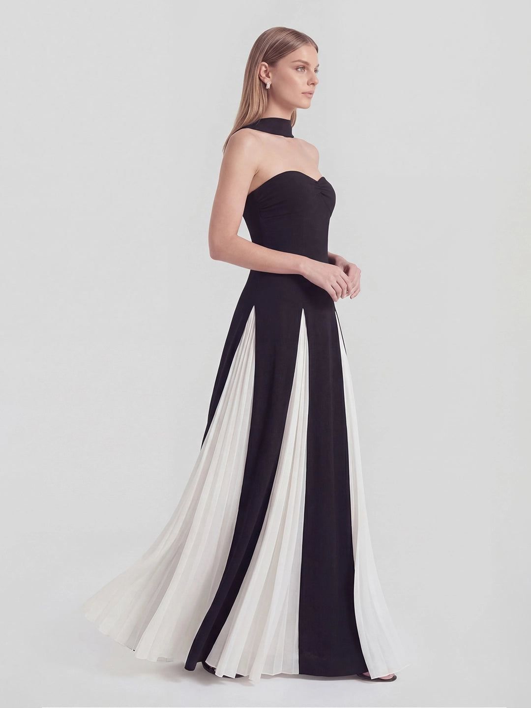 Halter Neck Gown in Bold Contrasting Chiffon