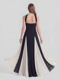 Halter Neck Gown in Bold Contrasting Chiffon