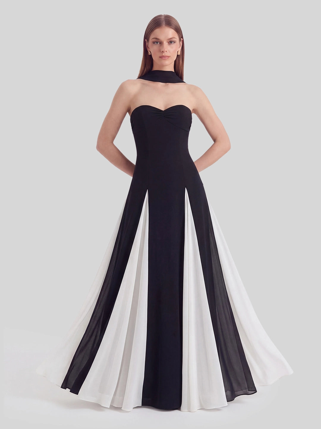 Halter Neck Gown in Bold Contrasting Chiffon