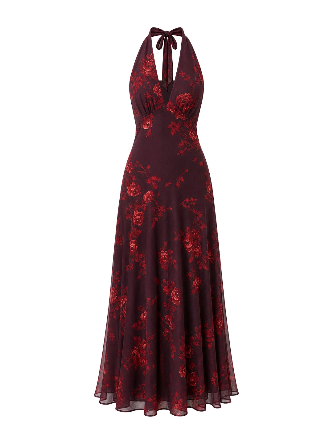 Halter V-neck Drop Waist Georgette Midi Dress