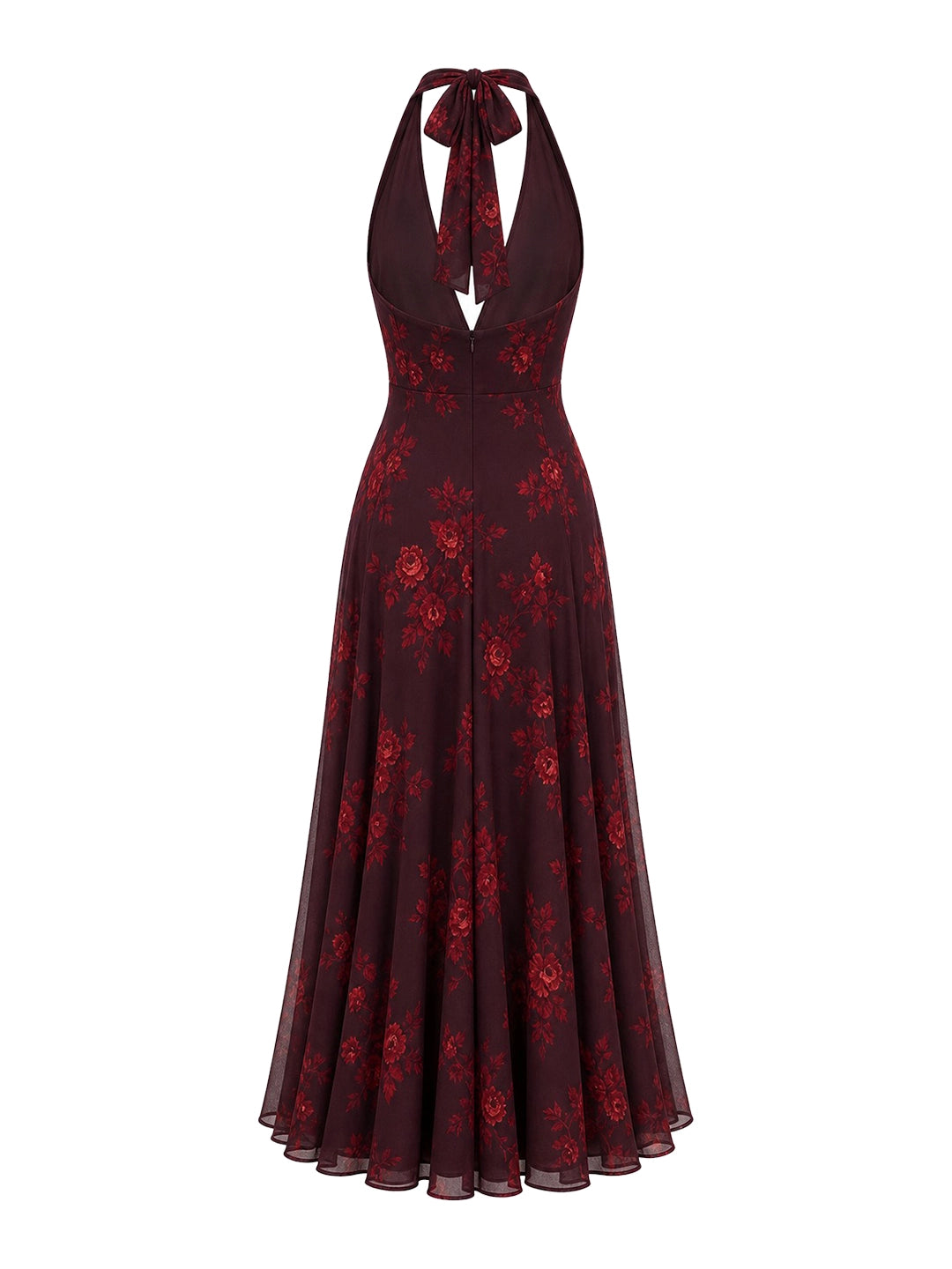 Halter V-neck Drop Waist Georgette Midi Dress