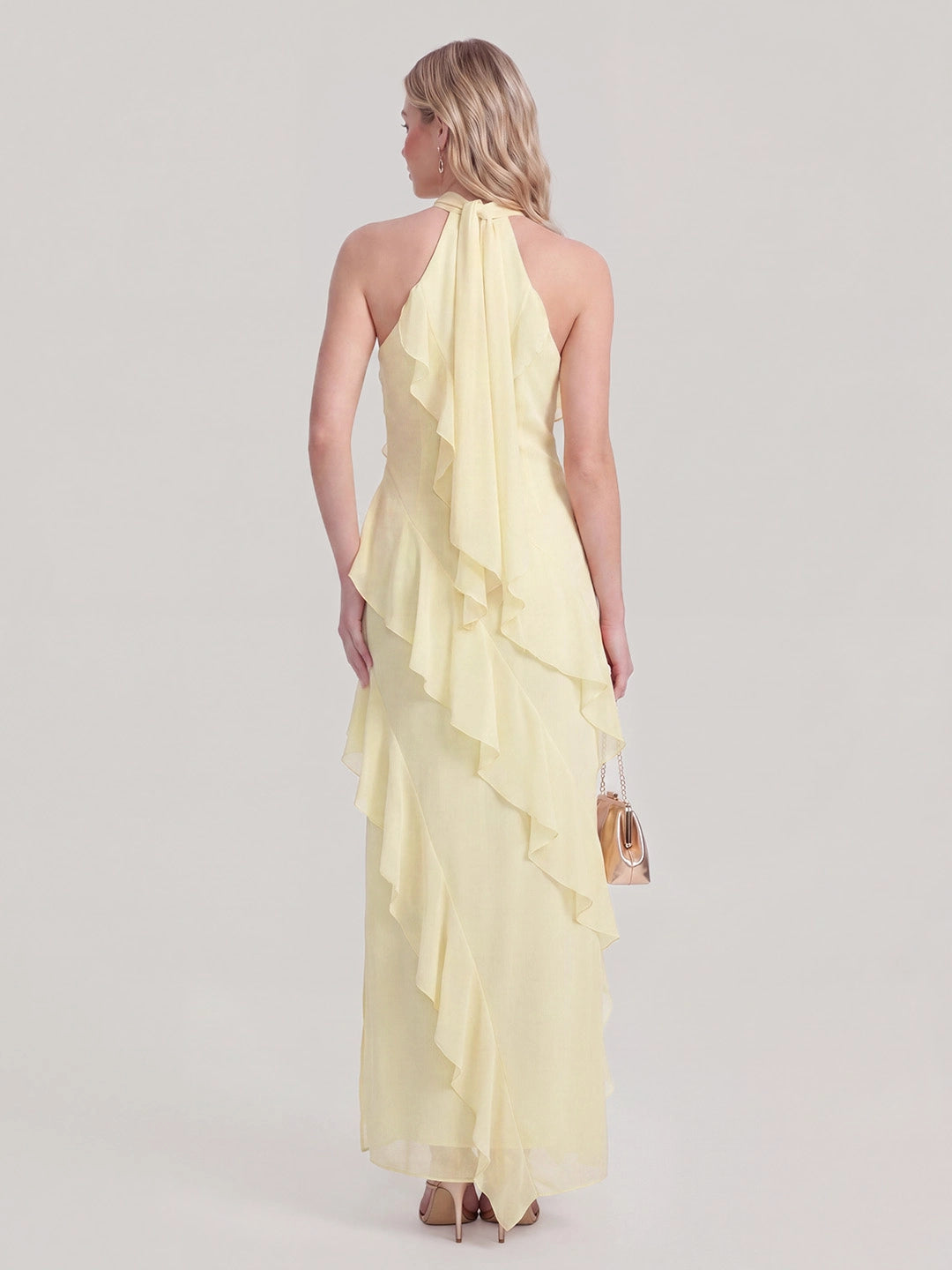 Halterneck Flowy Tiered Ruffle Maxi Dress