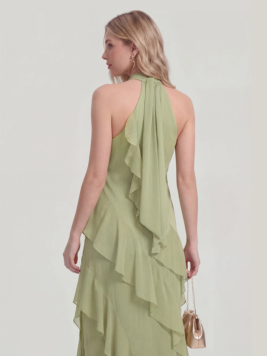 Halterneck Flowy Tiered Ruffle Maxi Dress