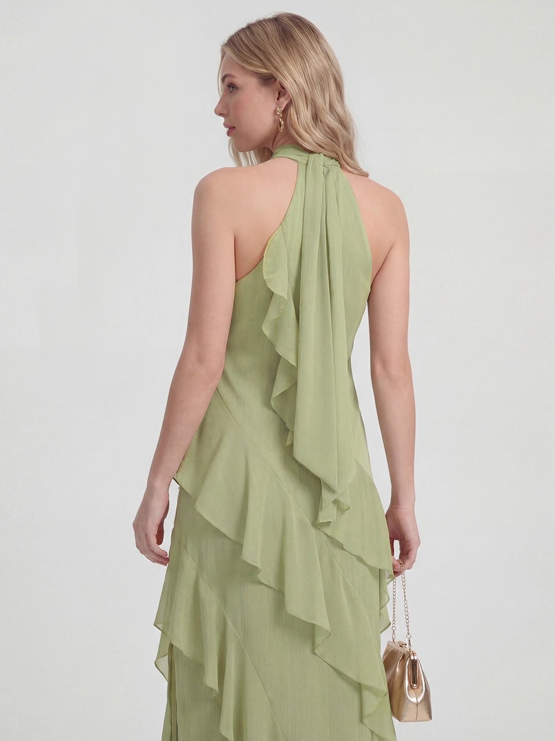 Halterneck Flowy Tiered Ruffle Maxi Dress