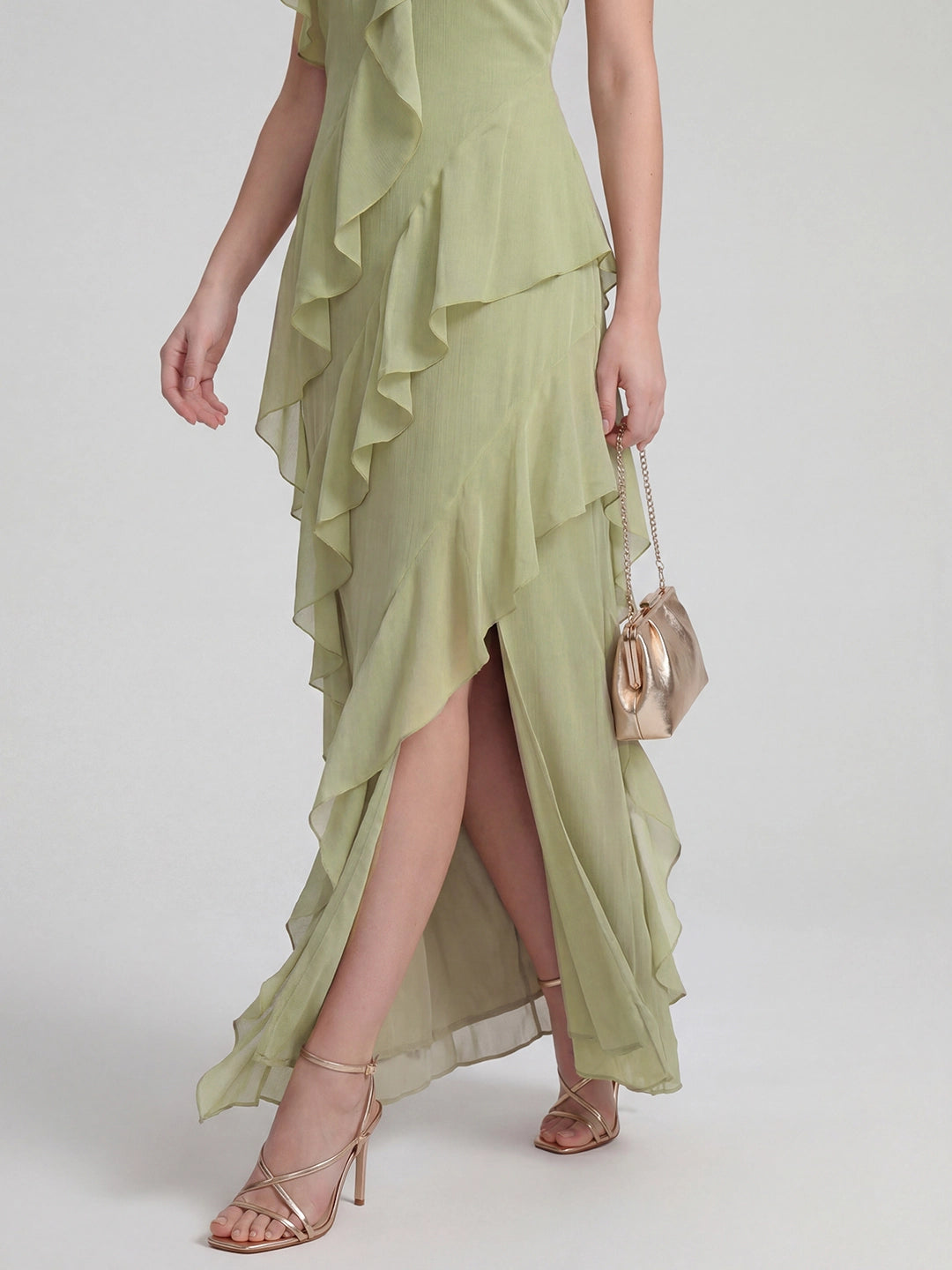 Halterneck Flowy Tiered Ruffle Maxi Dress