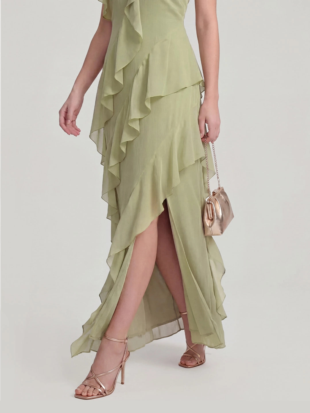 Halterneck Flowy Tiered Ruffle Maxi Dress