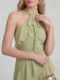 Halterneck Flowy Tiered Ruffle Maxi Dress