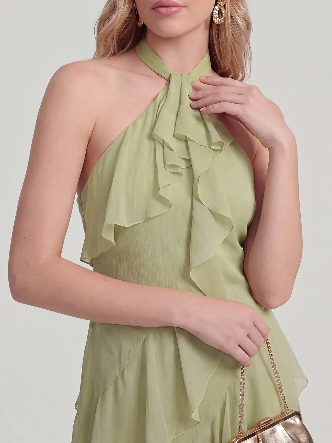 Halterneck Flowy Tiered Ruffle Maxi Dress