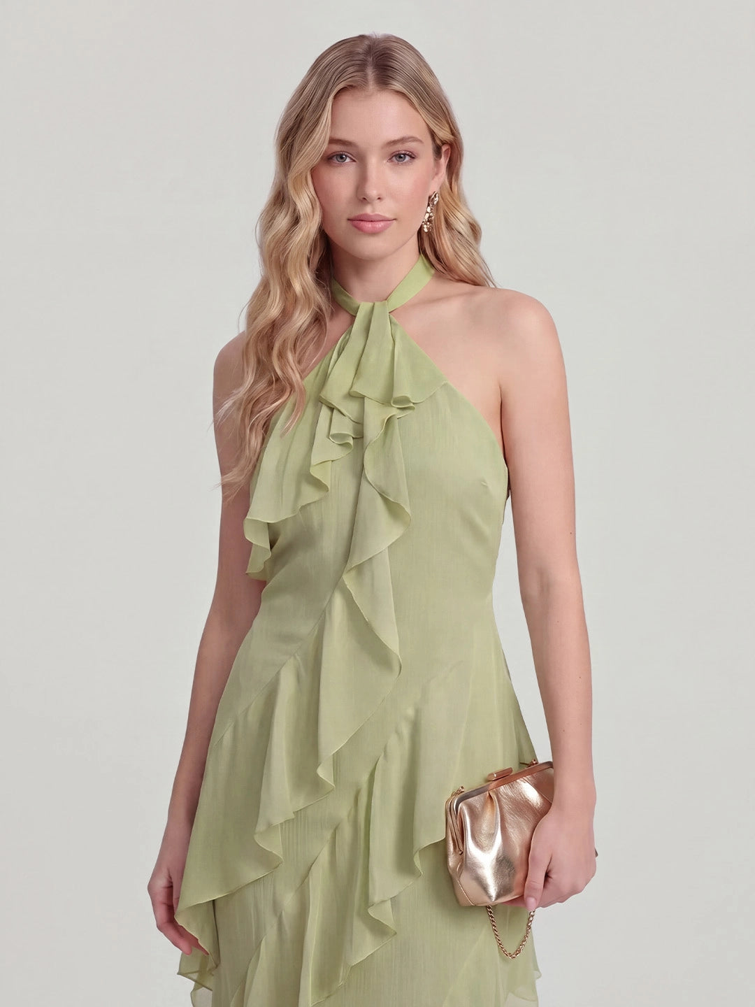 Halterneck Flowy Tiered Ruffle Maxi Dress