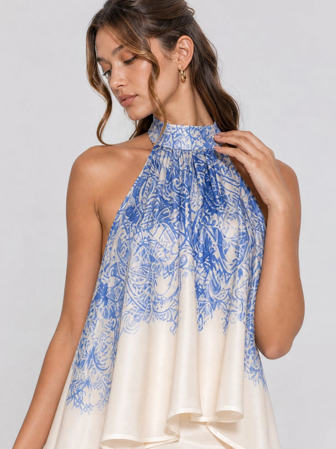 Halterneck Layered Ruffle Stain Maxi Dress