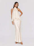 Halterneck Layered Ruffle Stain Maxi Dress