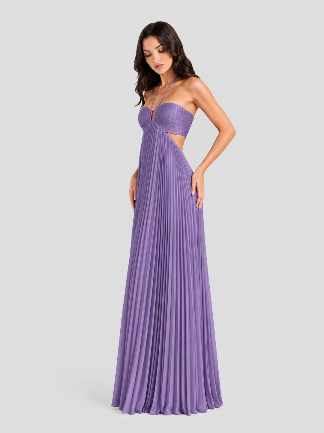 Halterneck Ruched Open Back Maxi Dress