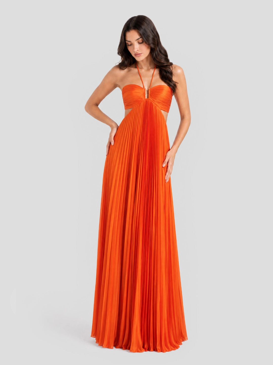 Halterneck Ruched Open Back Maxi Dress