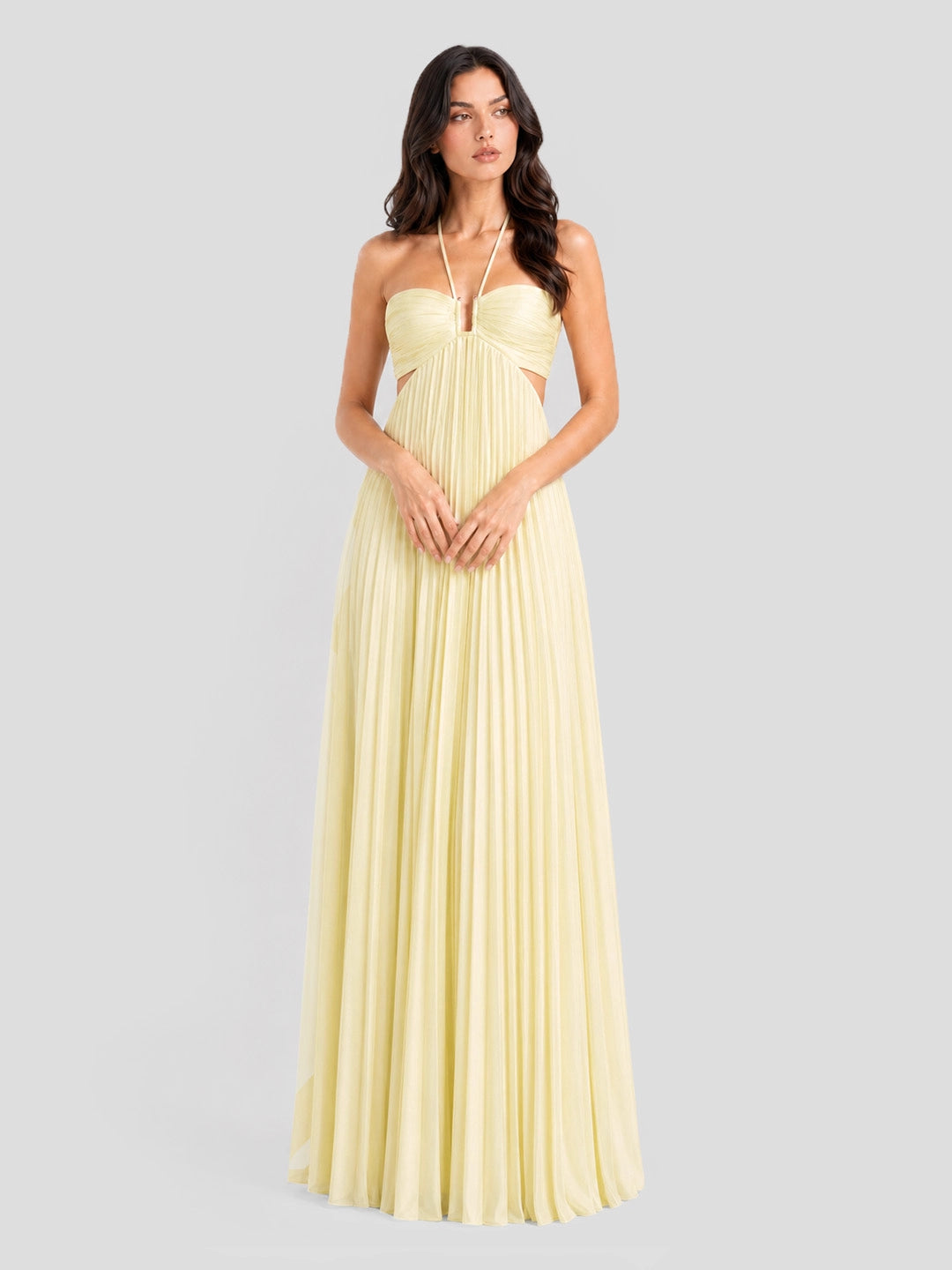 Halterneck Ruched Open Back Maxi Dress