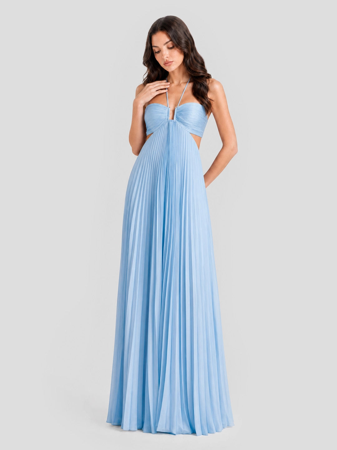 Halterneck Ruched Open Back Maxi Dress