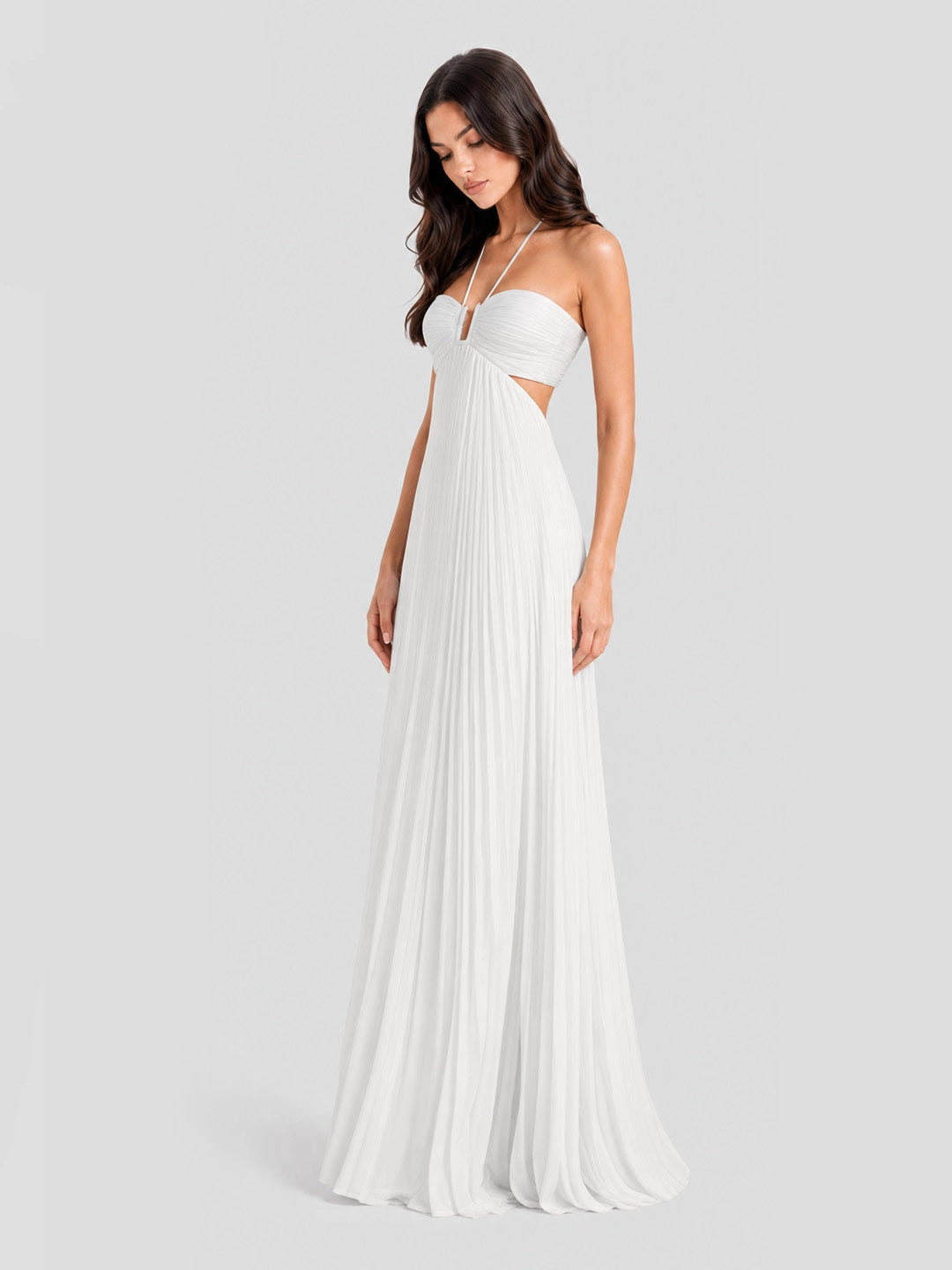 Halterneck Ruched Open Back Maxi Dress