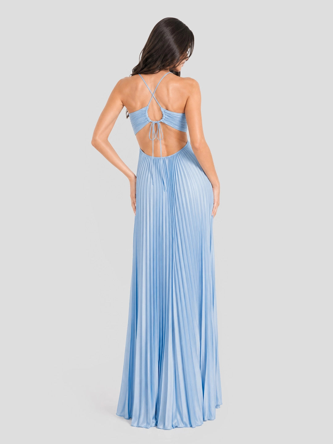 Halterneck Ruched Open Back Maxi Dress
