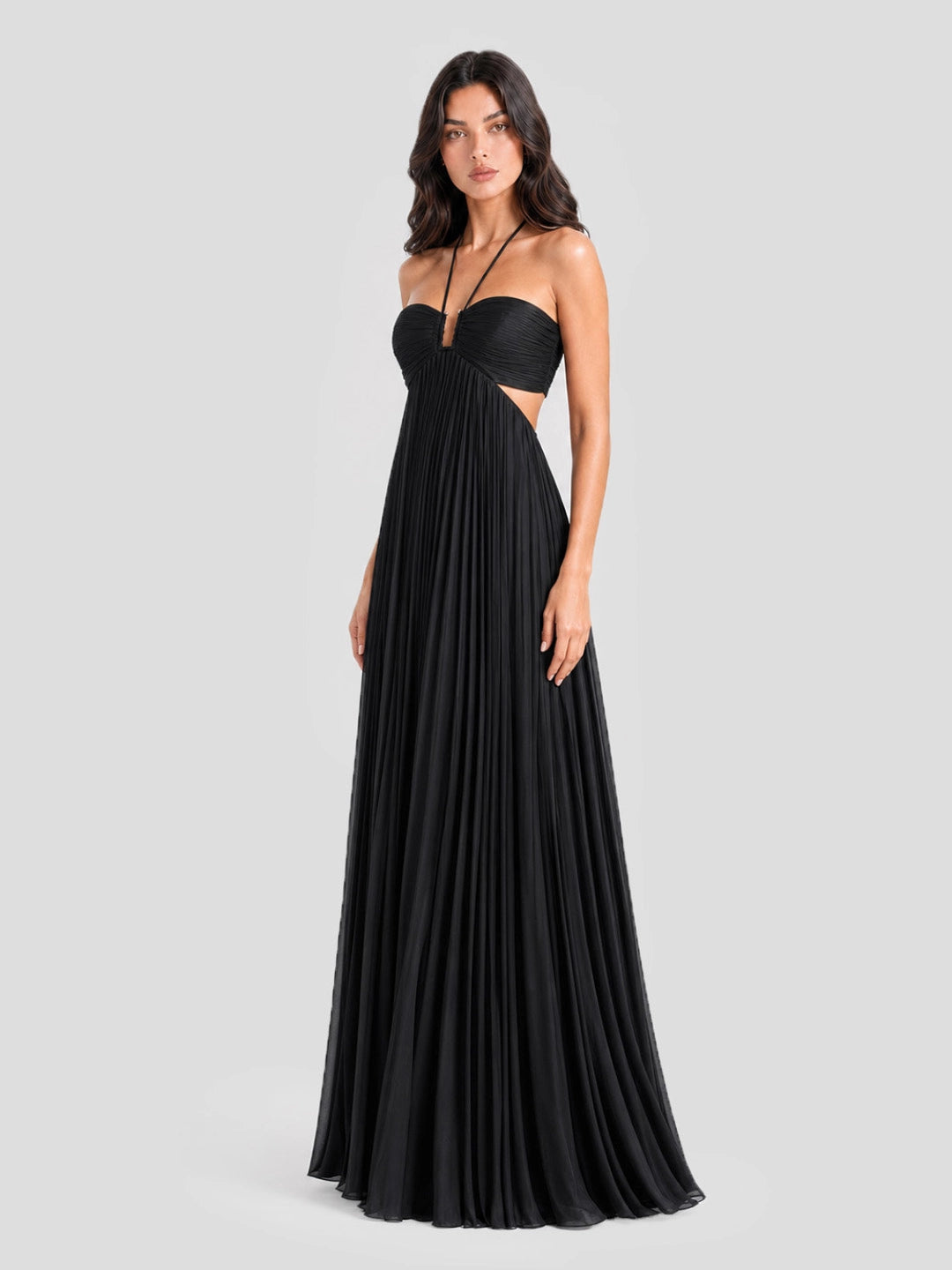 Halterneck Ruched Open Back Maxi Dress