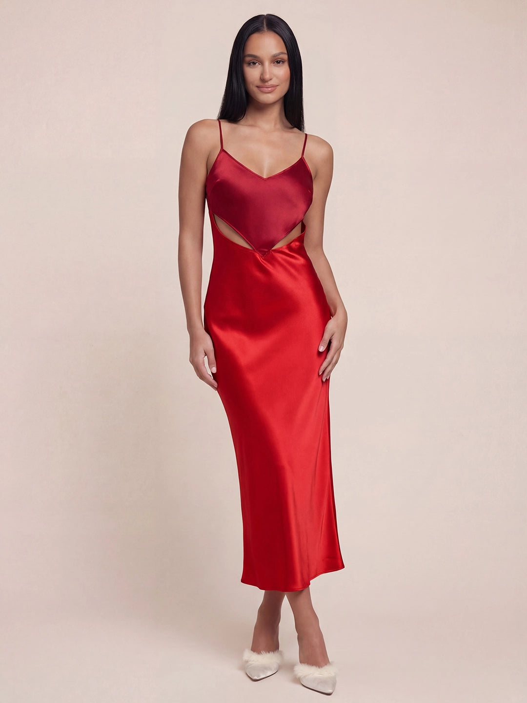 Heart-shaped cutout Satin Maxi dress