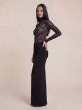 Valentine's Day Exclusive - High-Neck Floral Lace Bodice Ruched Maxi Dress