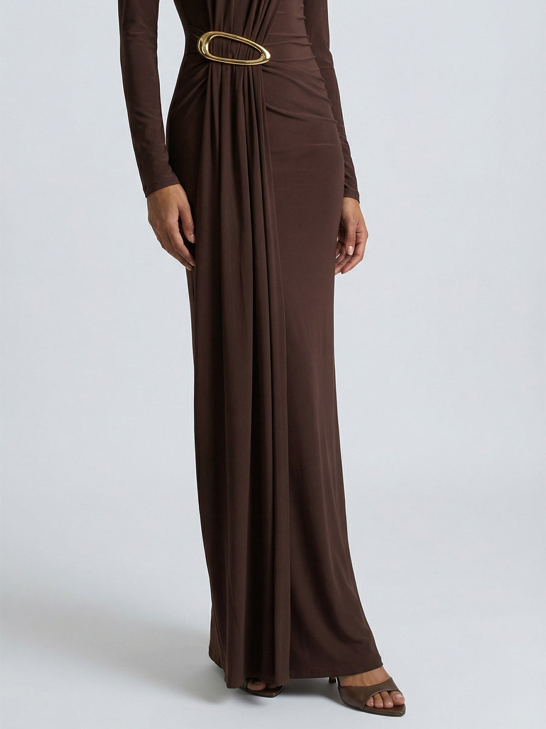 High-Neck Maxi Dress With Gathered-Detail
