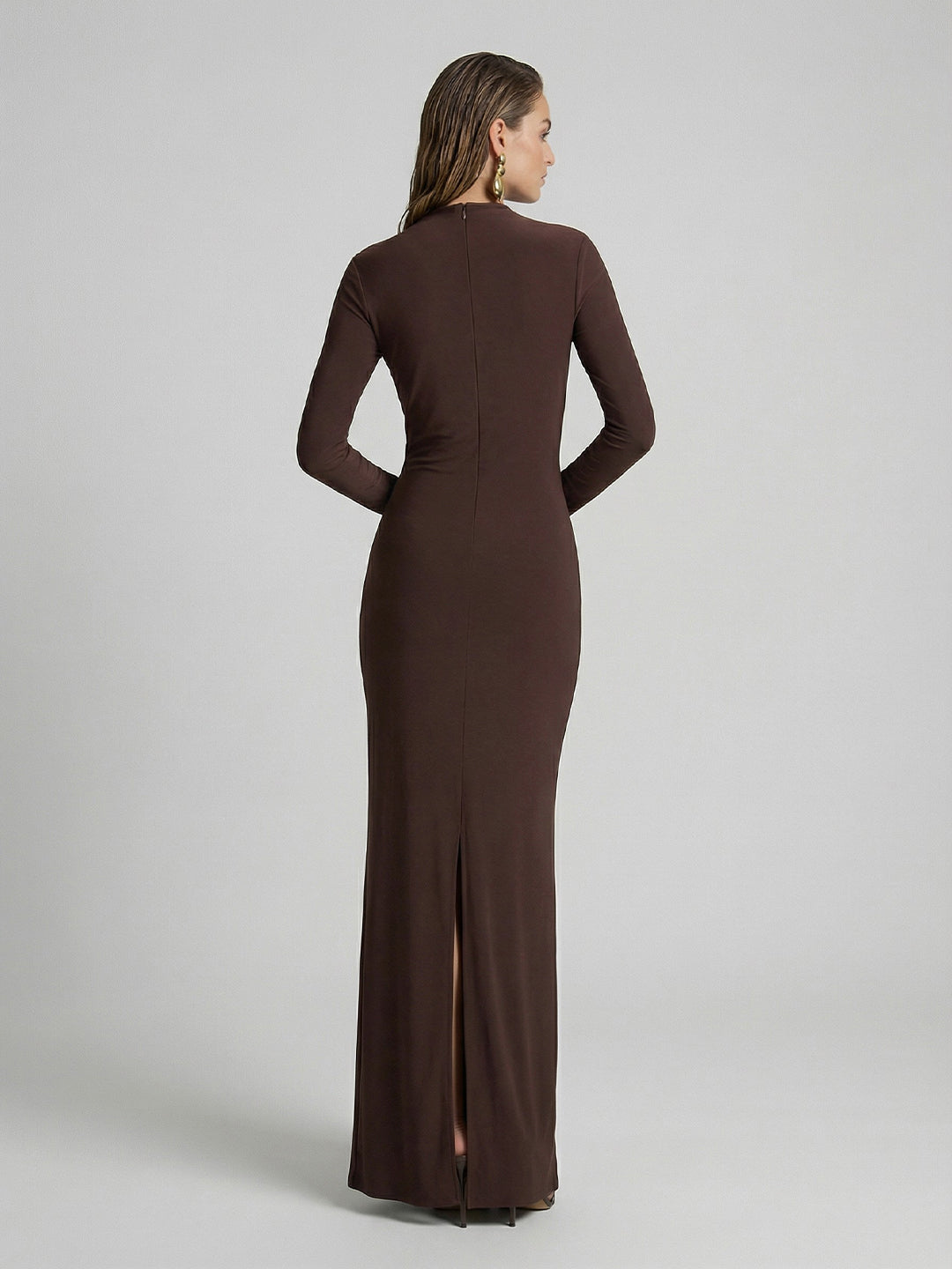 High-Neck Maxi Dress With Gathered-Detail