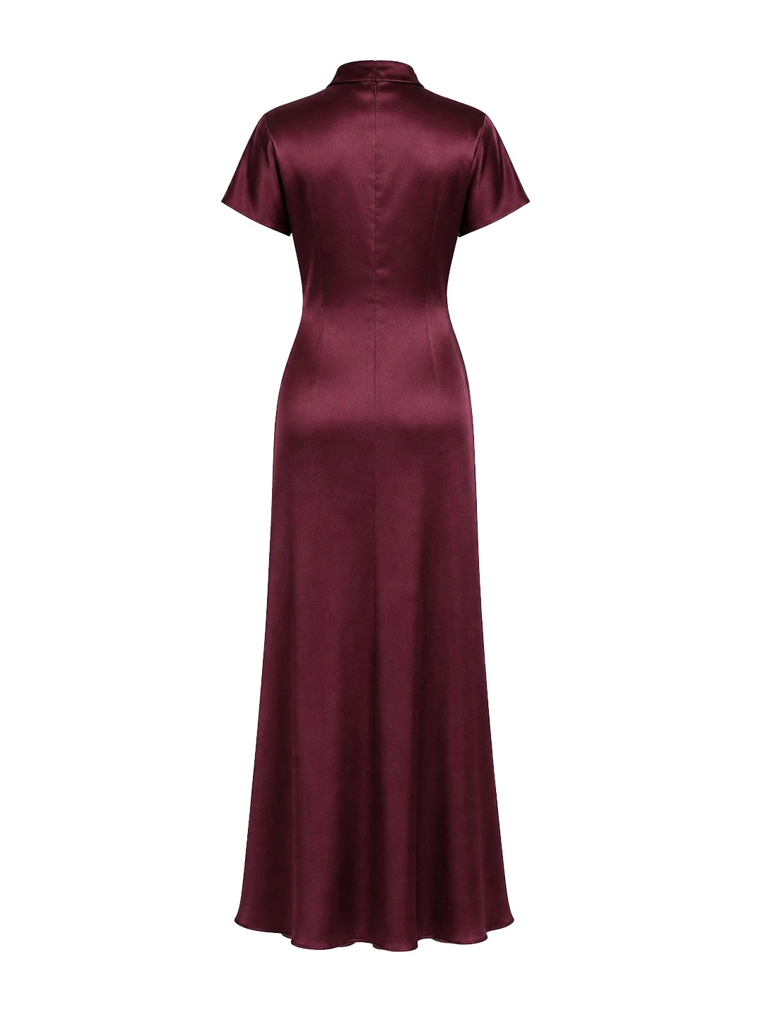 High Boat Neck Stain Maxi Dress With Ruched Detailing