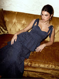Jacquard Scoop Neckline Solid Bowknot Layered Maxi Dress