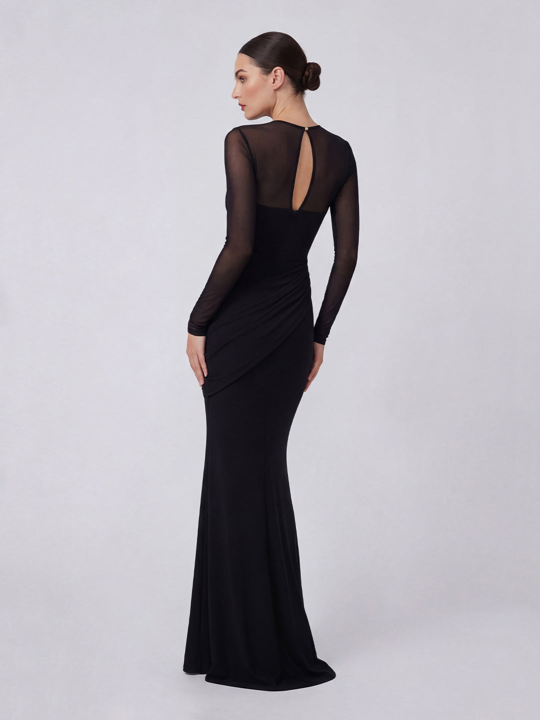 Jersey And Mesh High Neck Gown