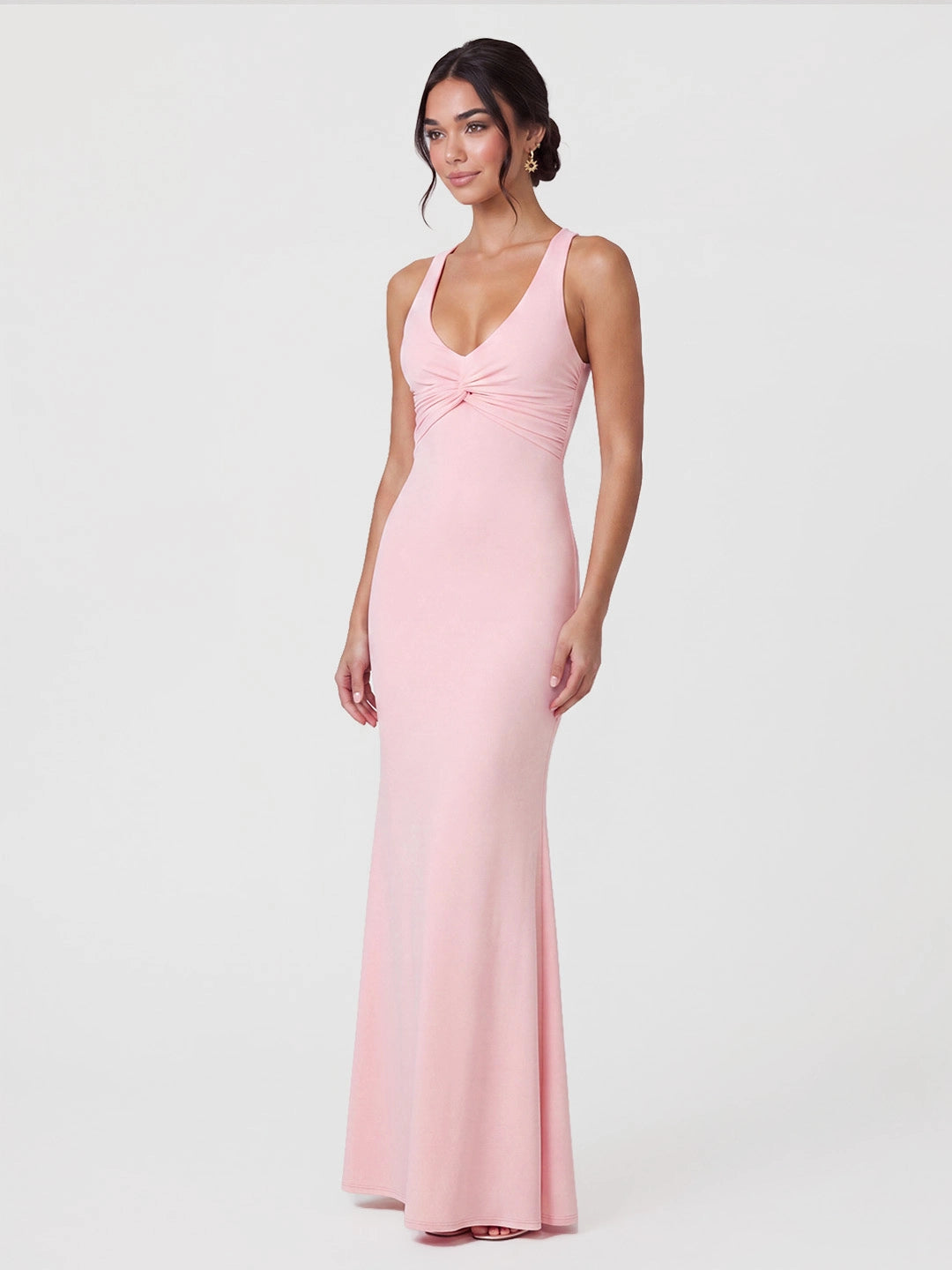 Jersey Knit Twist-Front Maxi Dress