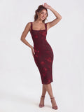 Lace-Trimmed Backless Dress with Floral Print