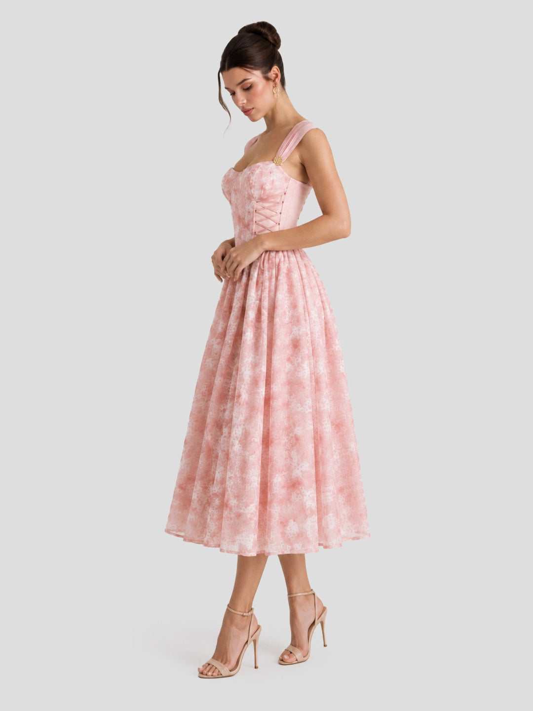 Lace-Up Corset A-Line Midi Dress