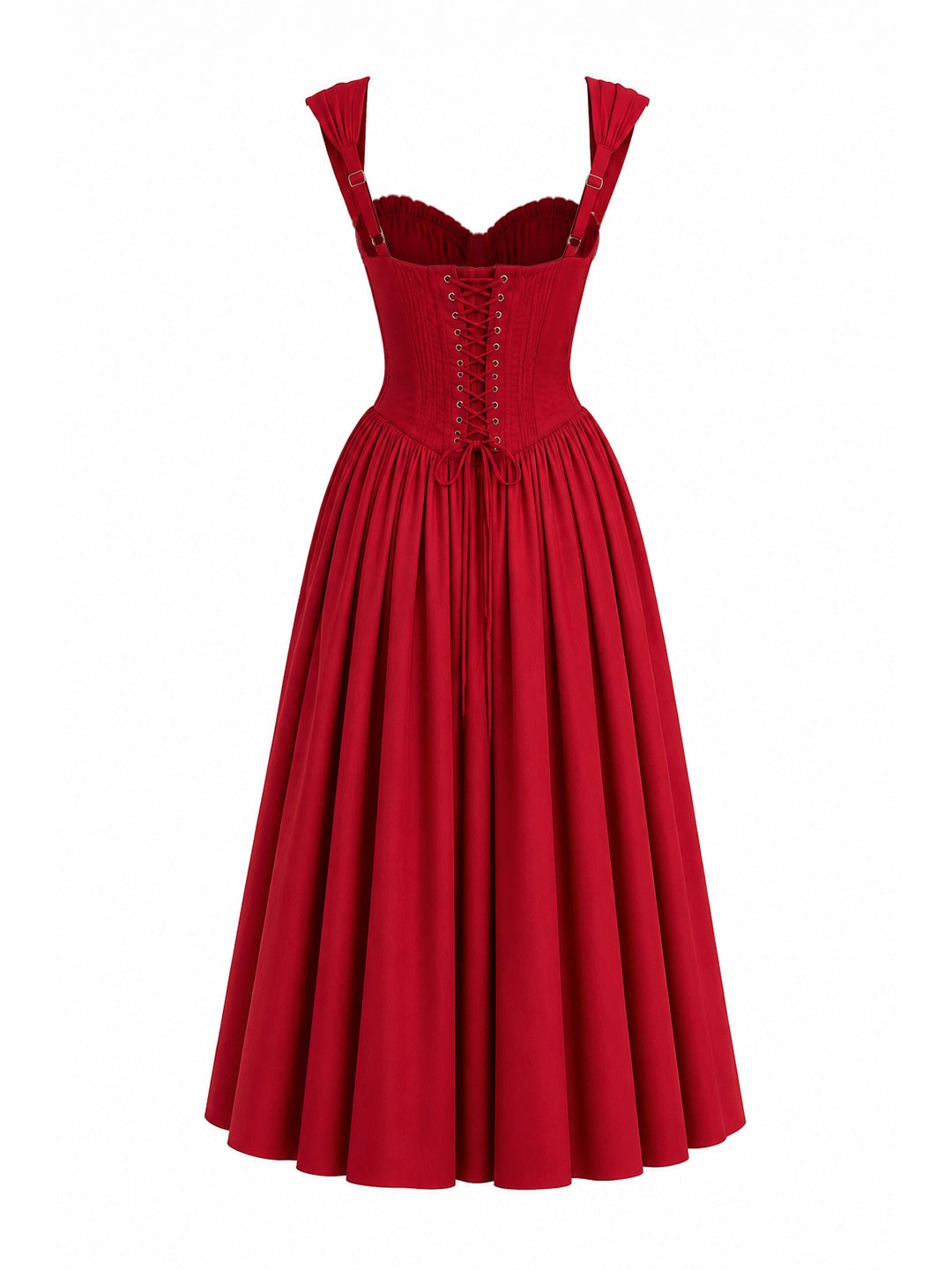 Lace-Up Corset Midi Dress with Full Skirt