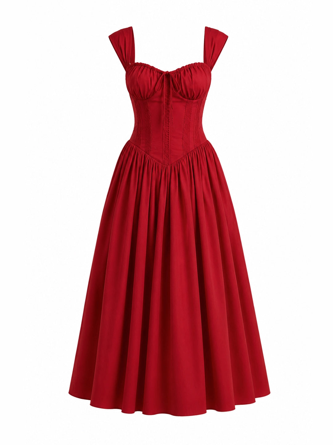 Lace-Up Corset Midi Dress with Full Skirt