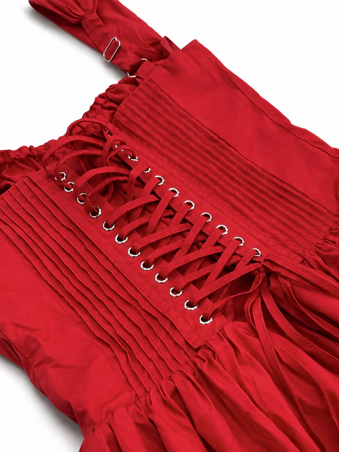 Lace-Up Corset Midi Dress with Full Skirt