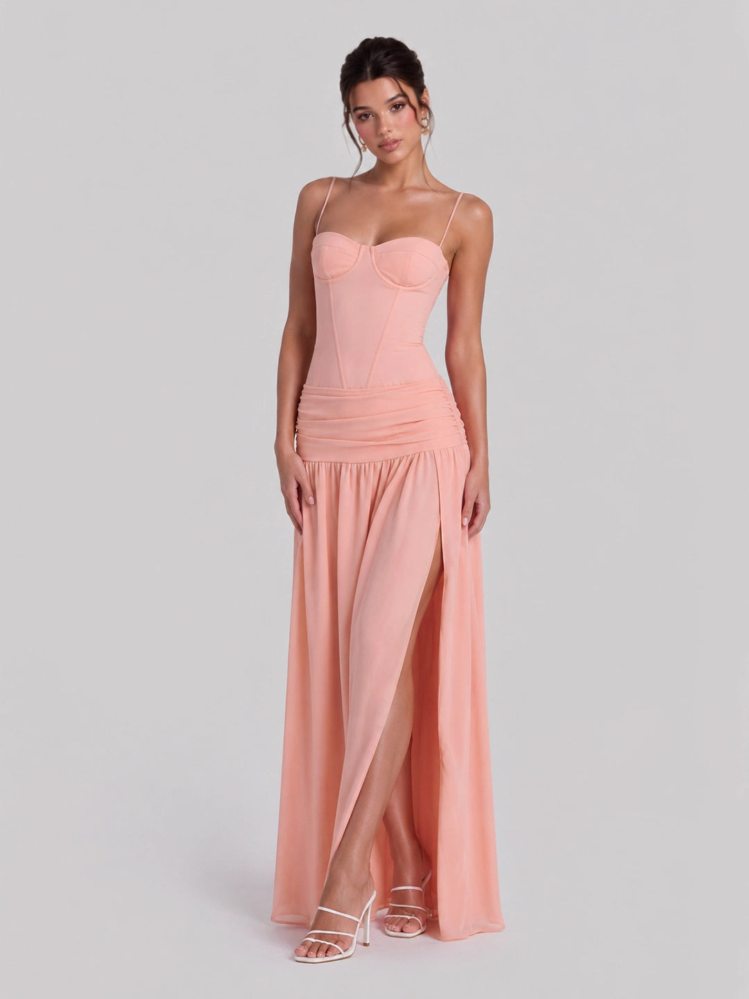 Lace-up Back Bustier Maxi with Ruching Detailing