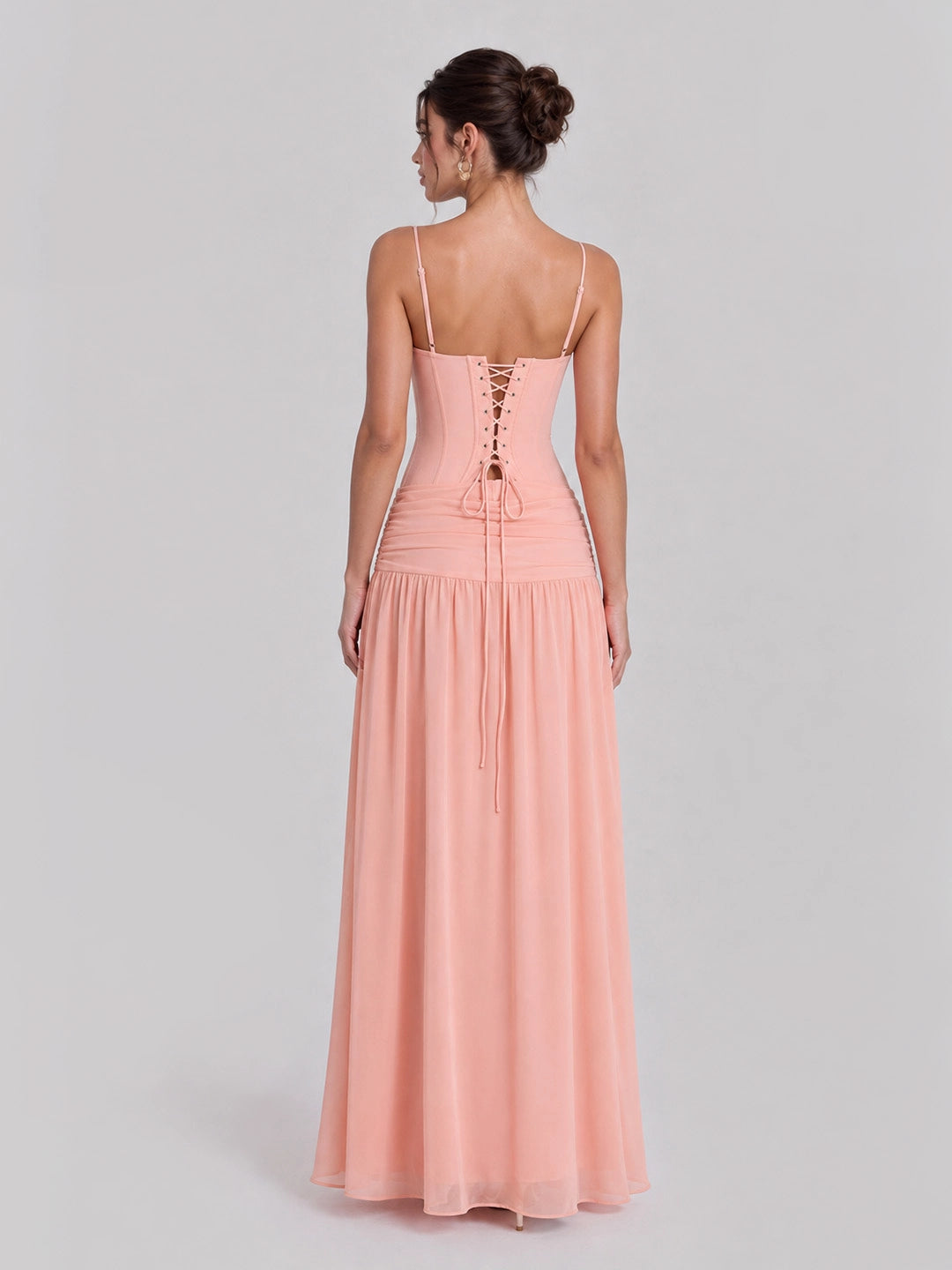 Lace-up Back Bustier Maxi with Ruching Detailing